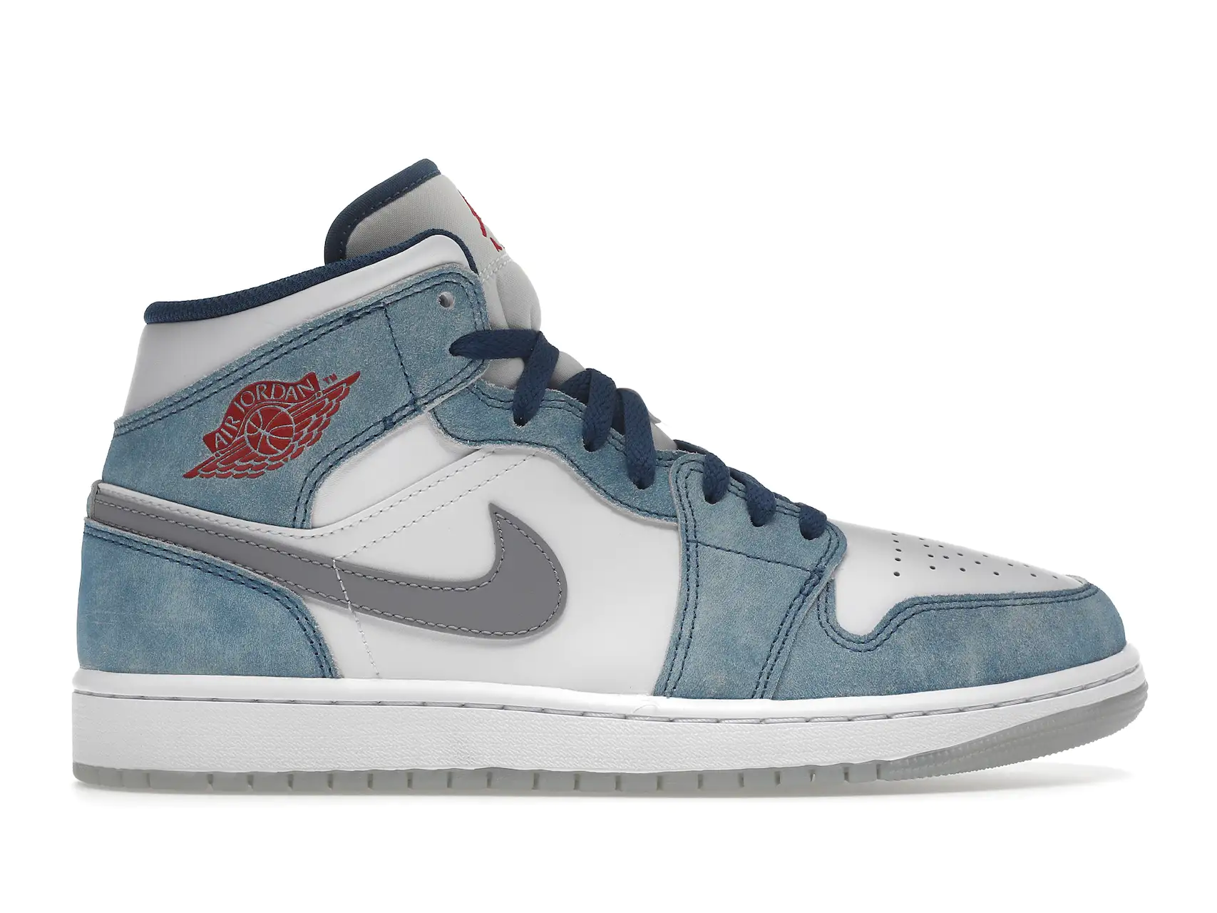 Jordan 1 Mid - French Blue Fire Red tenis sneakers tenis Jordan 1 Mid - French Blue Fire Red lado derecho