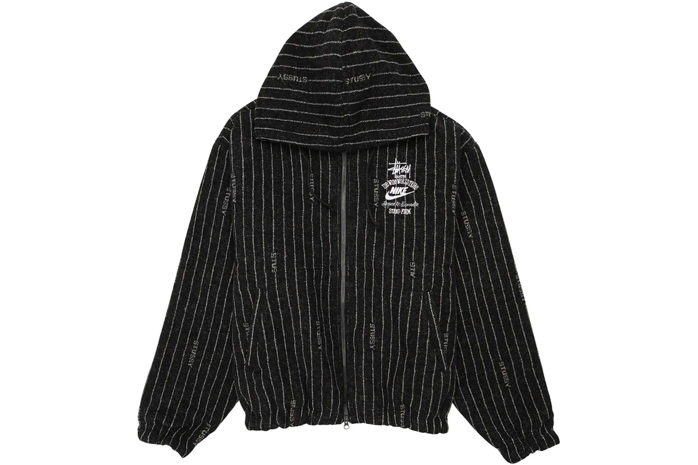 Nike x Stussy Chamarra de Lana a Rayas Negra DR4023-010 sneakers tenis minymal Nike x Stussy Chamarra de Lana a Rayas Negra parte delantera