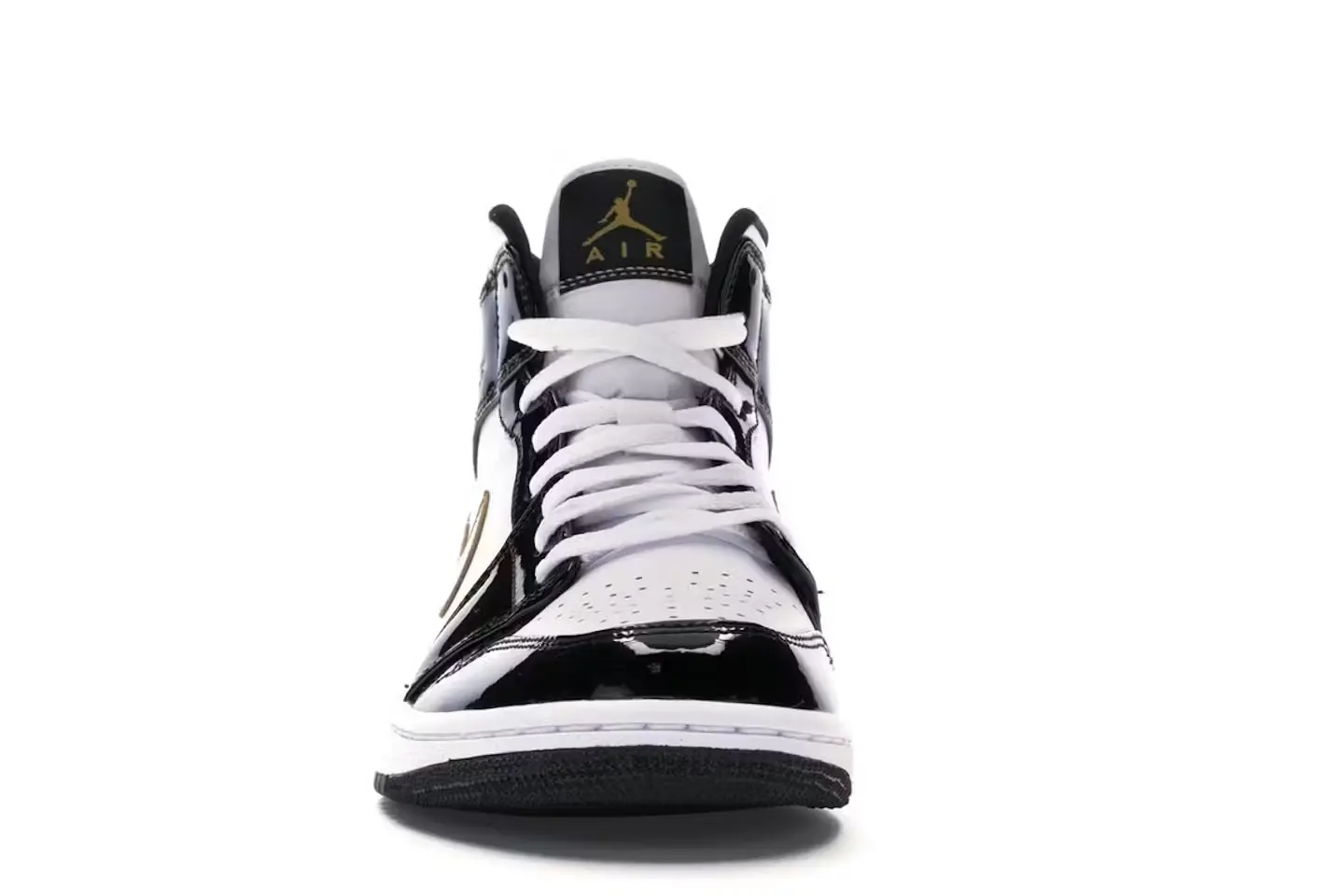 tenis Jordan 1 Mid Patent Black White Gold 852542-007 minymal sneakers 4 tenis Jordan 1 Mid Patent Black White Gold 4