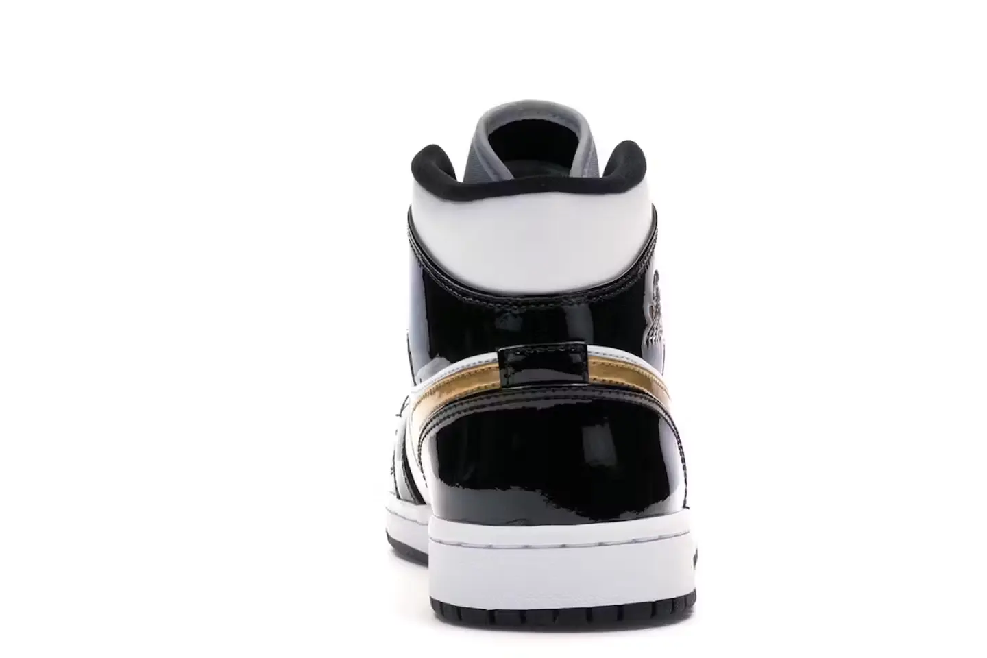 tenis Jordan 1 Mid Patent Black White Gold 852542-007 minymal sneakers 5 tenis Jordan 1 Mid Patent Black White Gold 5